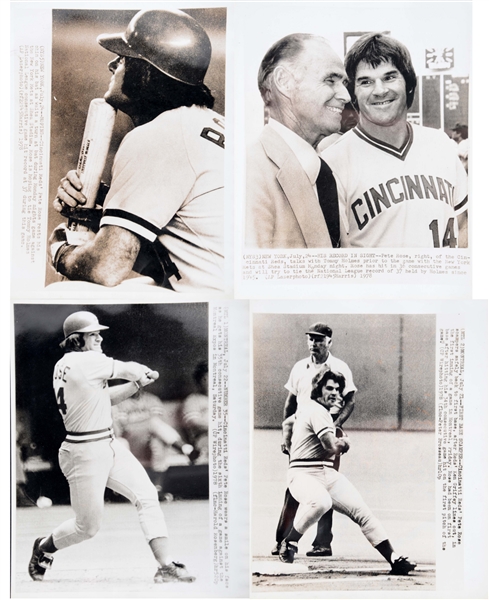 LOT OF 40: PETE ROSE 44 GAME HIT STREAK WIRE PHOTO COLLECTION.