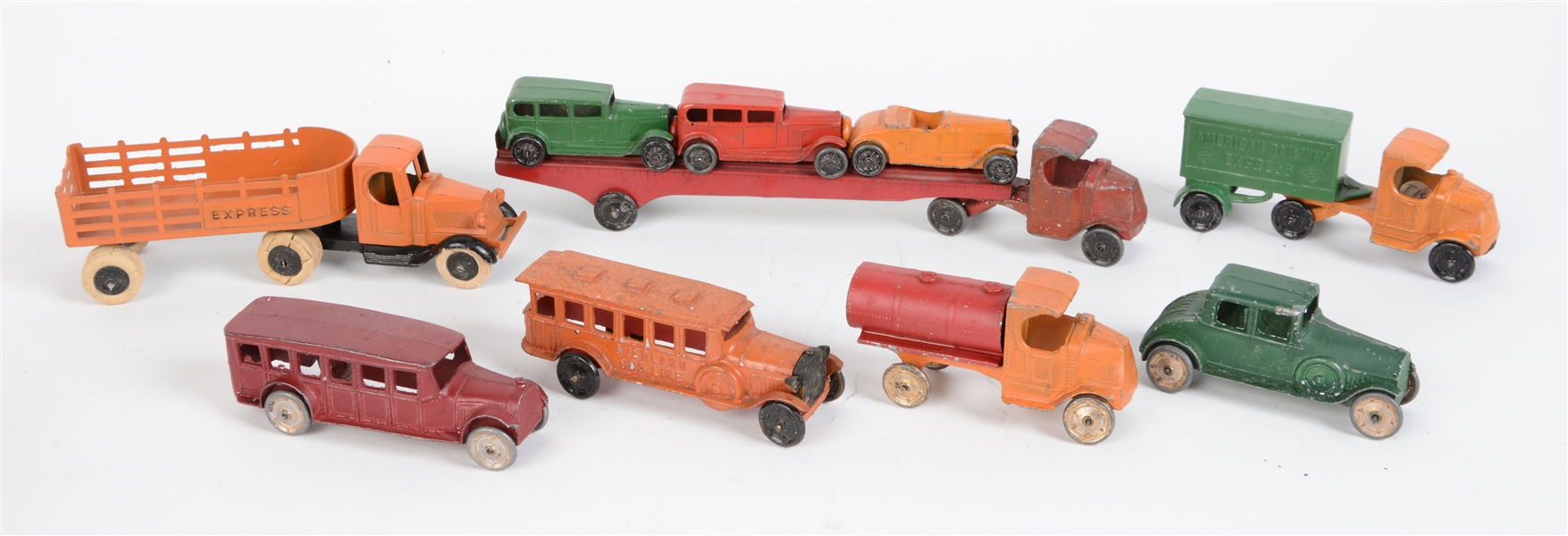 LOT OF 7: PRE-WAR TOOTSIE TOY VEHICLES.