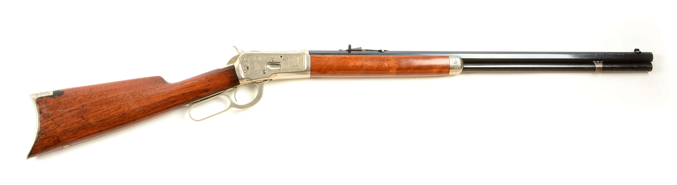 (A) ANTIQUE ENGRAVED WINCHESTER MODEL 1892 LEVER ACTION RIFLE.