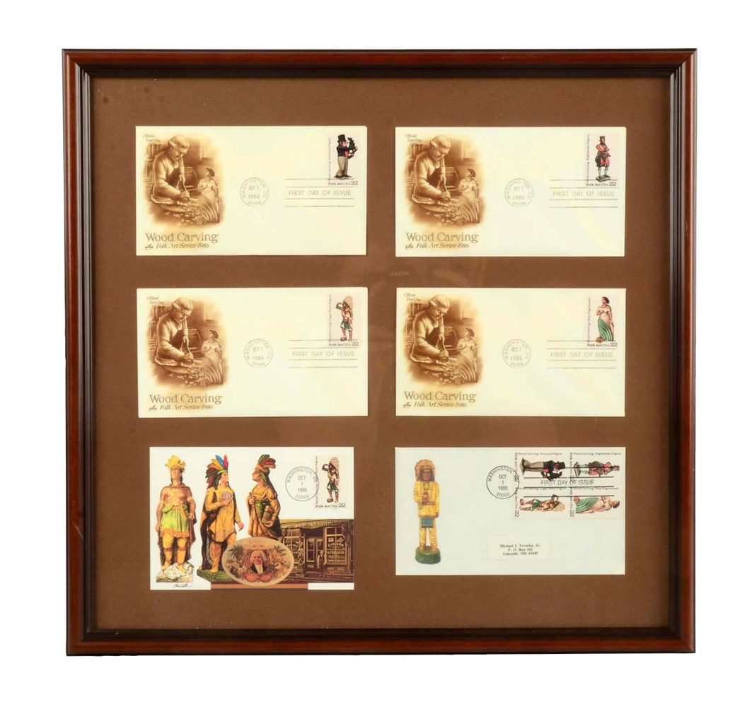 LOT OF 6: FRAMED INDIAN WOOD CARVING ENVELOPES.