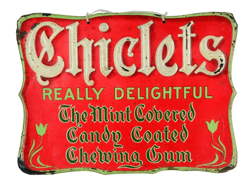 SMALL CHICLETS CHEWING GUM EMBOSSED TIN SIGN. 