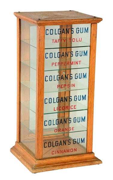 COLGANS GUM WOODEN & GLASS DISPLAY CASE. 