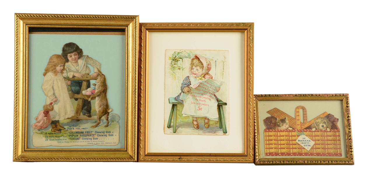 LOT OF 3: FRAMED GUM ADVERTISING PIECES.