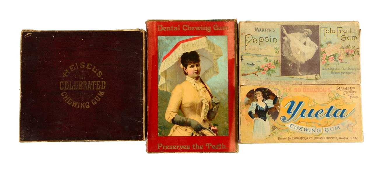 LOT OF 4: EARLY GUM BOXES.