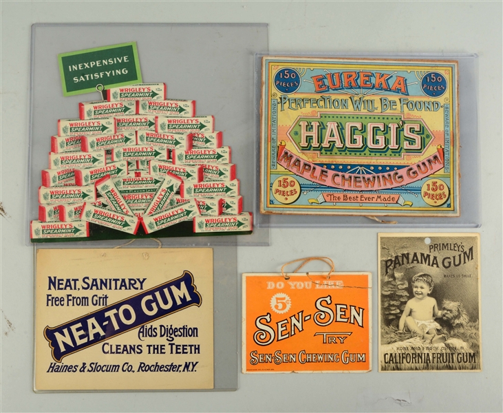 LOT OF 5: ASSORTED CHEWING GUM ADVERTISMENTS SIGNS. 