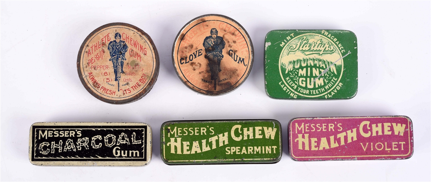 LOT OF 6: CHEWING GUM TINS. 