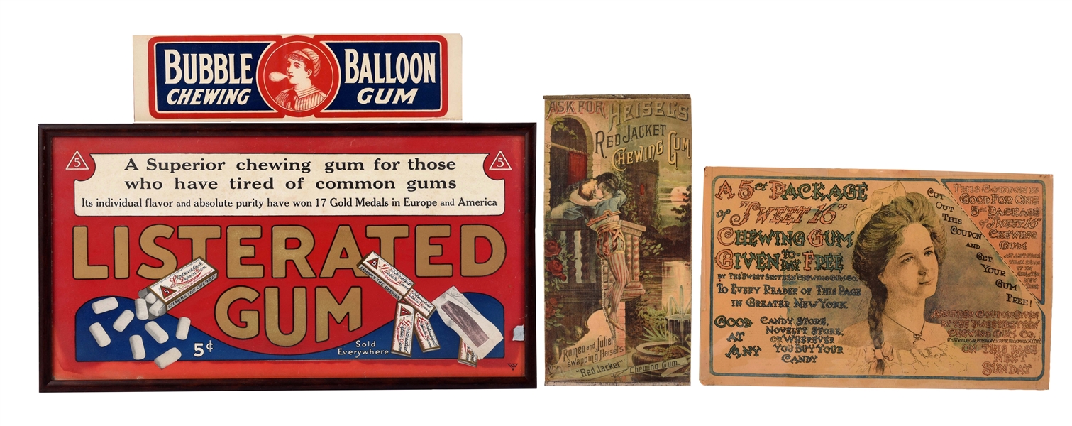 LOT OF 4: CHEWING GUM ADVERTISING SIGNS. 