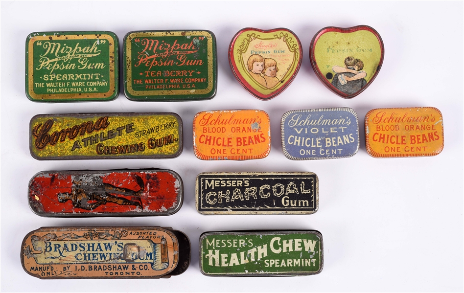 LOT OF 12: CHEWING GUM TINS. 