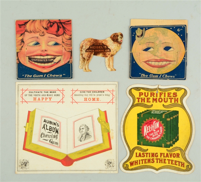 LOT OF 5: EARLY CHEWING GUM ADVERTISING PIECES.