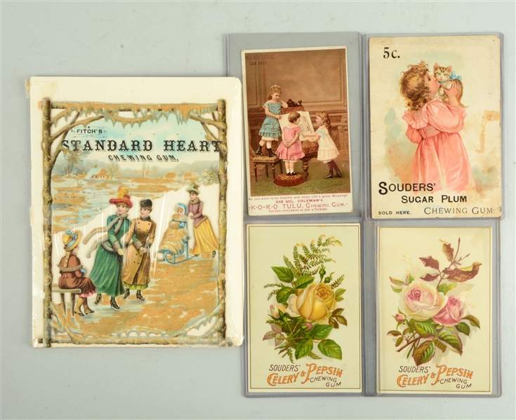 LOT OF 5: EARLY CHEWING GUM ADVERTISING PIECES.  