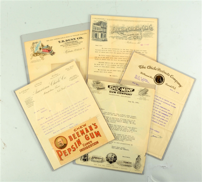 LOT OF 5: EARLY CHEWING GUM LETTERHEAD.