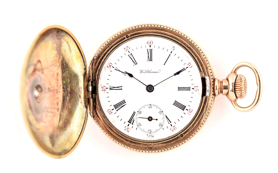 WALTHAM GOLD FILLED POCKET WATCH WITH DIAMOND.