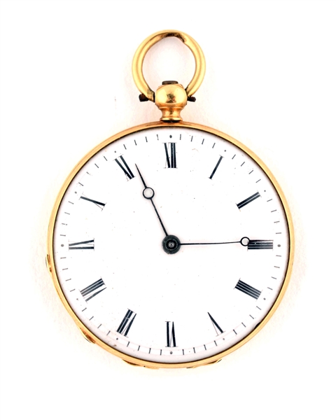 SMALL ENAMELED 18K YELLOW GOLD POCKET WATCH.