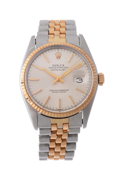 VINTAGE ROLEX 18K YELLOW GOLD AND STAINLESS STEEL DATEJUST WRISTWATCH MODEL NUMBER 16013.