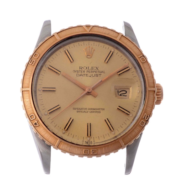 VINTAGE ROLEX STAINLESS STEEL AND 14K YELLOW GOLD THUNDERBIRD-TURNOGRAPH DATEJUST WRISTWATCH MODEL NUMBER 16253.
