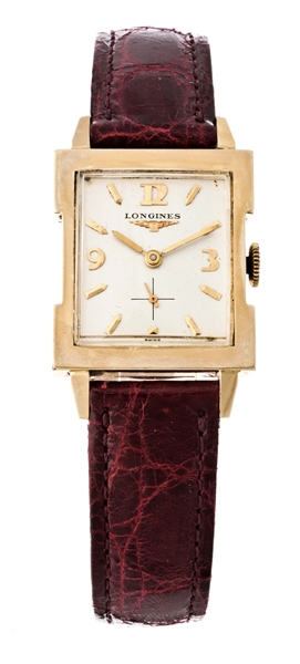 VINTAGE LONGINES 14K YELLOW GOLD SQUARE WRISTWATCH MODEL NUMBER 2641.