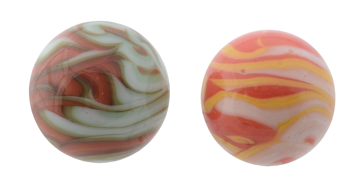 LOT OF 2: CHRISTENSEN AGATE FLAME MARBLES.