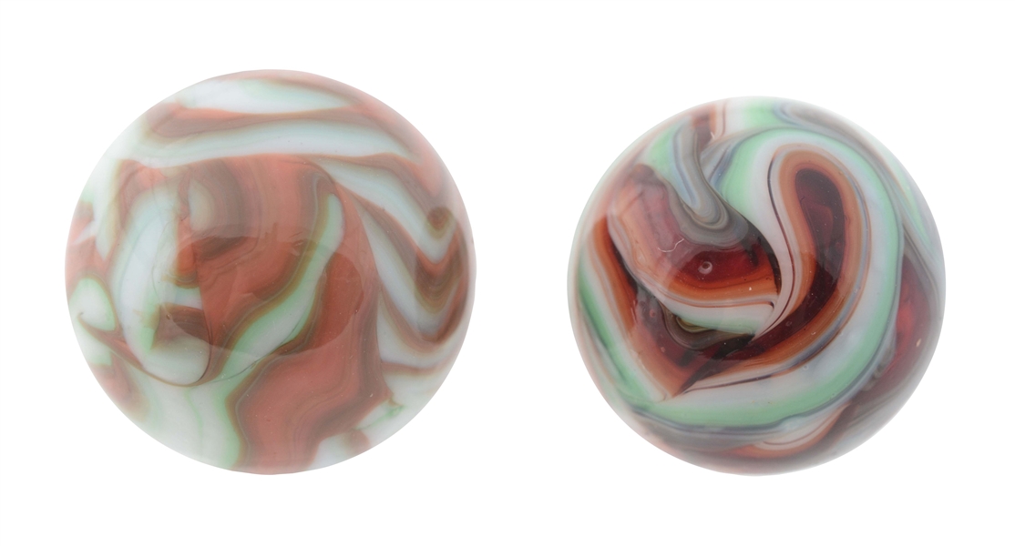 LOT OF 2: CHRISTENSEN AGATE FLAME MARBLES.