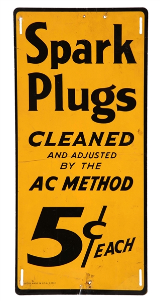 AC SPARK PLUGS CLEANED TIN VERTICAL SIGN.