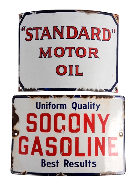 LOT OF 2: STANDARD OIL & GASOLINE CURVED PORCELAIN SIGNS