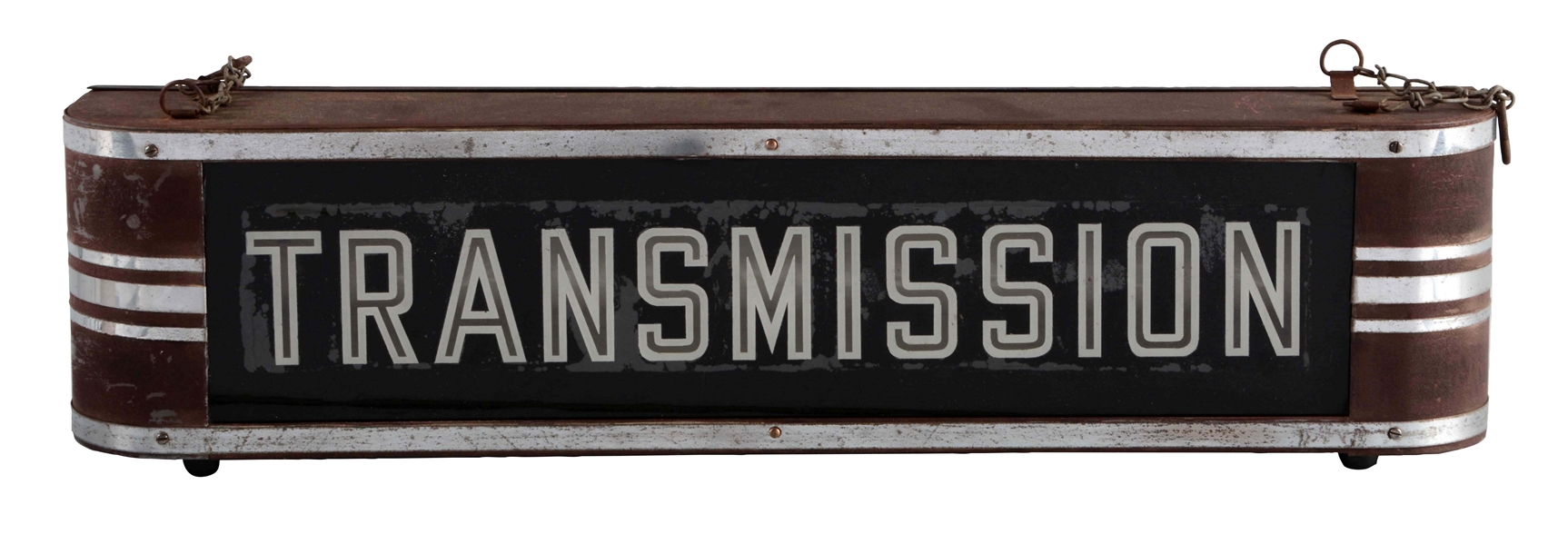 TRANSMISSION SERVICE REVERSE GLASS LIGHT UP SIGN IN METAL DISPLAY.