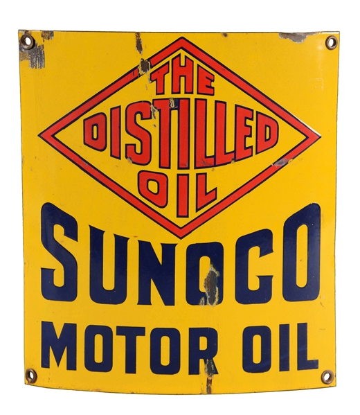 SUNOCO MOTOR OIL CURVED PORCELAIN SIGN.