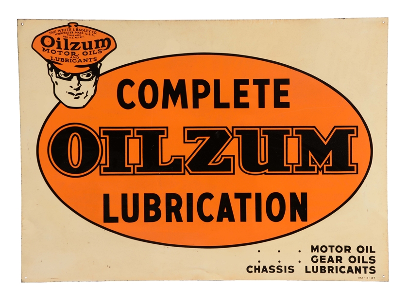 OILZUM COMPLETE LUBRICATION TIN SIGN.