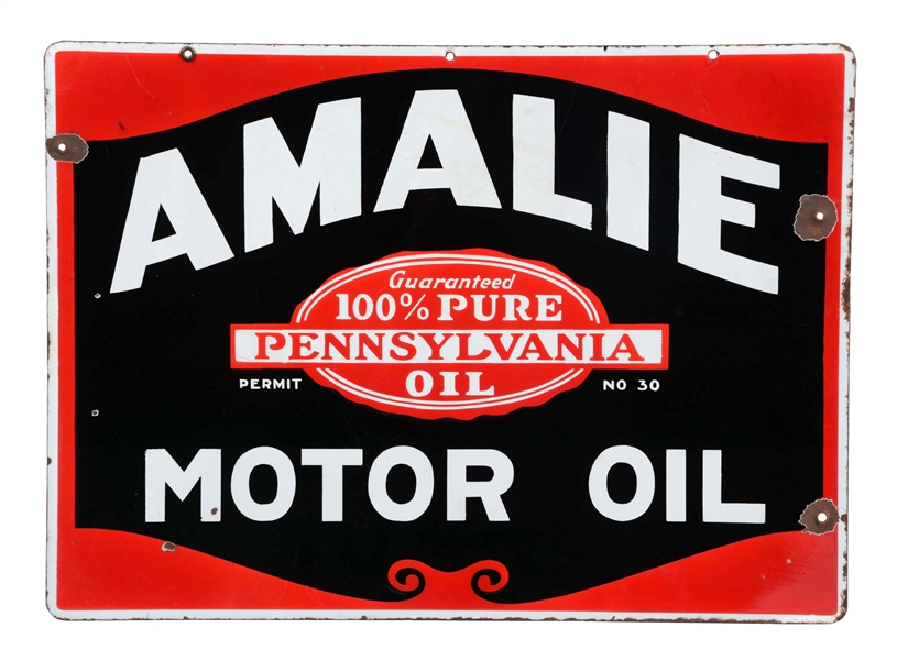AMALIE MOTOR OIL PORCELAIN CURB SIGN.