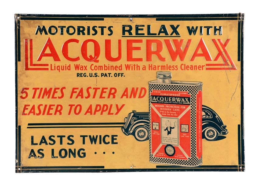 LACQUERWAX CLEANER EMBOSSED TIN SIGN.