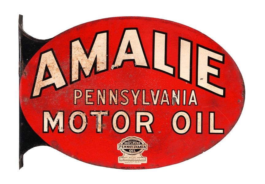 AMALIE MOTOR OIL TIN FLANGE SIGN.
