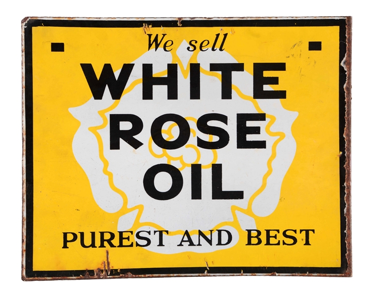 WHITE ROSE OIL PORCELAIN FLANGE SIGN.