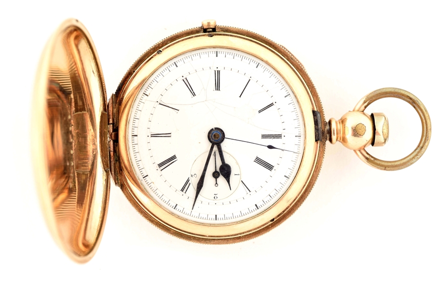 UNMARKED GOLD FILLED POCKET WATCH.