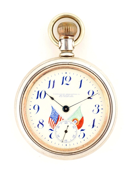 PORTUGESE MERCANTILE CO. SERLING SILVER POCKET WATCH.