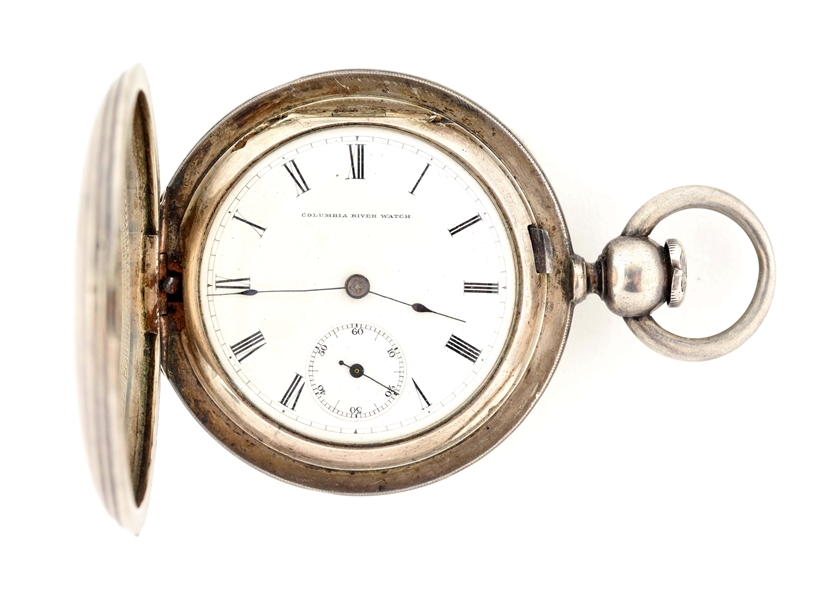 COLUMBIA RIVER WATCH COIN SILVER POCKET WATCH.