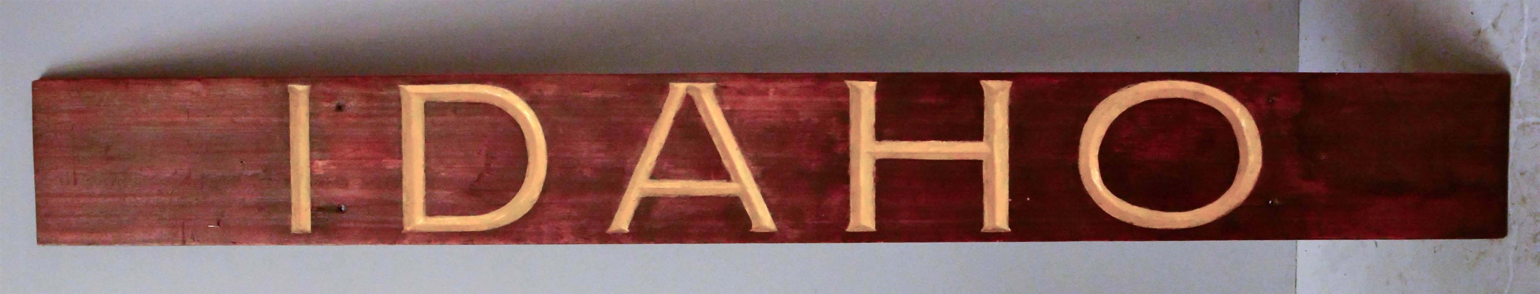 IDAHO FOREST SERVICE WOODEN SIGN WITH CARVED LETTERING. 