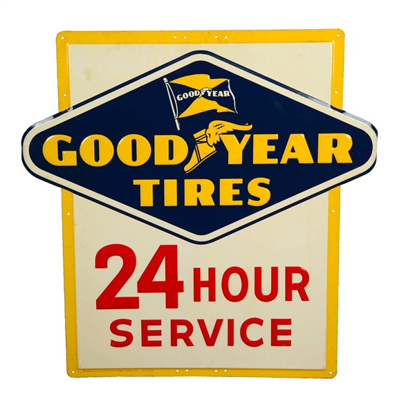 STEEL GOOD YEAR TIRES "24 HOURS SERVICE" SIGN.