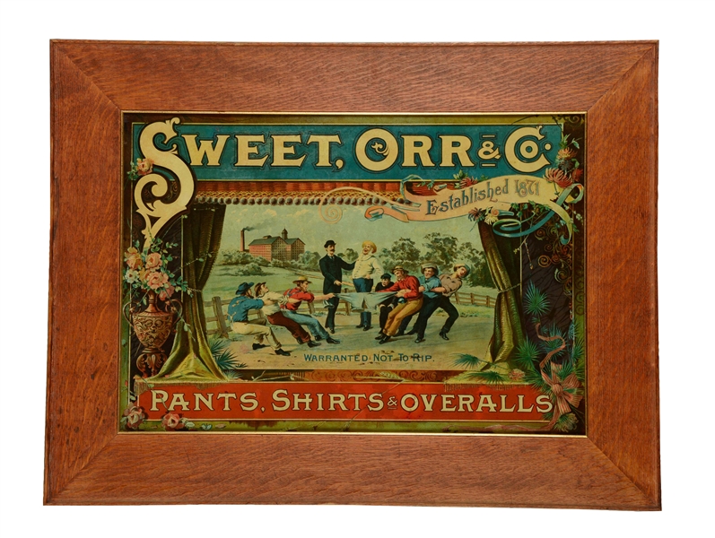SWEET, ORR & CO. PANTS, SHIRTS AND OVERALLS ADVERTISEMENT.
