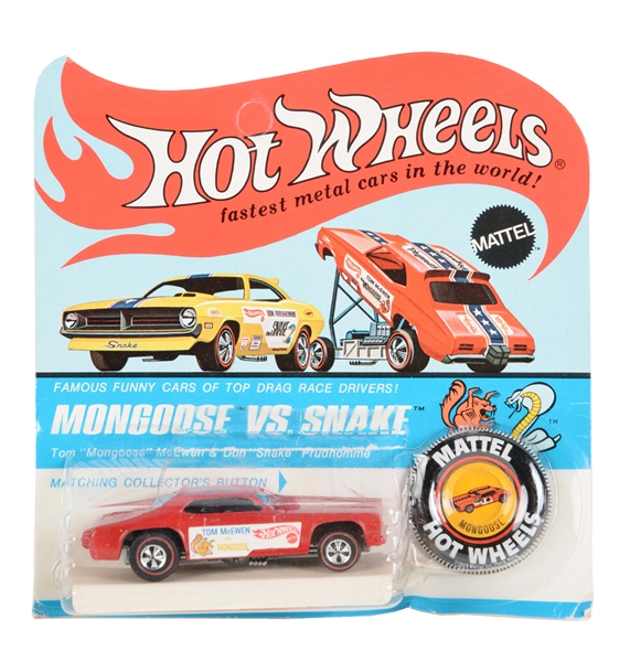 HOT WHEELS RED LINE MONGOOSE CAR ON CARD.