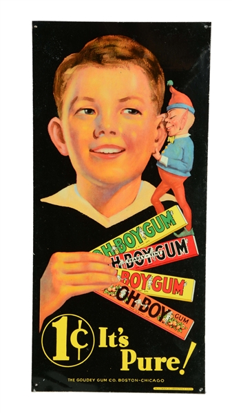 ITS PURE OH BOY GUM TIN SIGN. 
