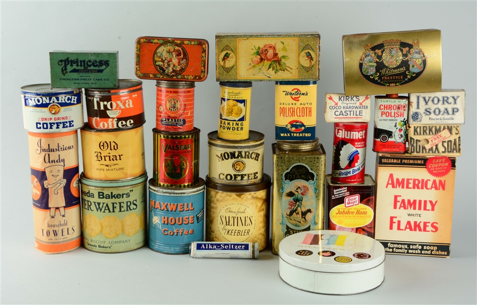 LARGE LOT OF ASSORTED PRODUCT TINS.