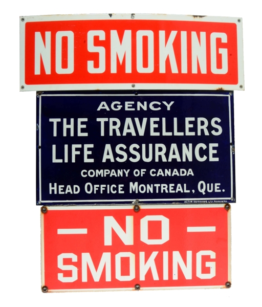 LOT OF 3: PORCELAIN ADVERTISING SIGNS.