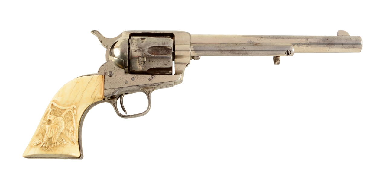 (A) COLT SINGLE ACTION ARMY NICKEL & CARVED IVORY NEW YORK REVOLVER (1878).
