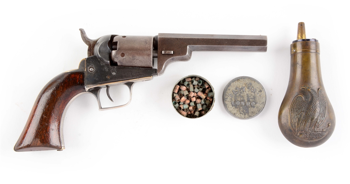 (A) COLT MODEL1848 BABY DRAGOON REVOLVER WITH FLASK.