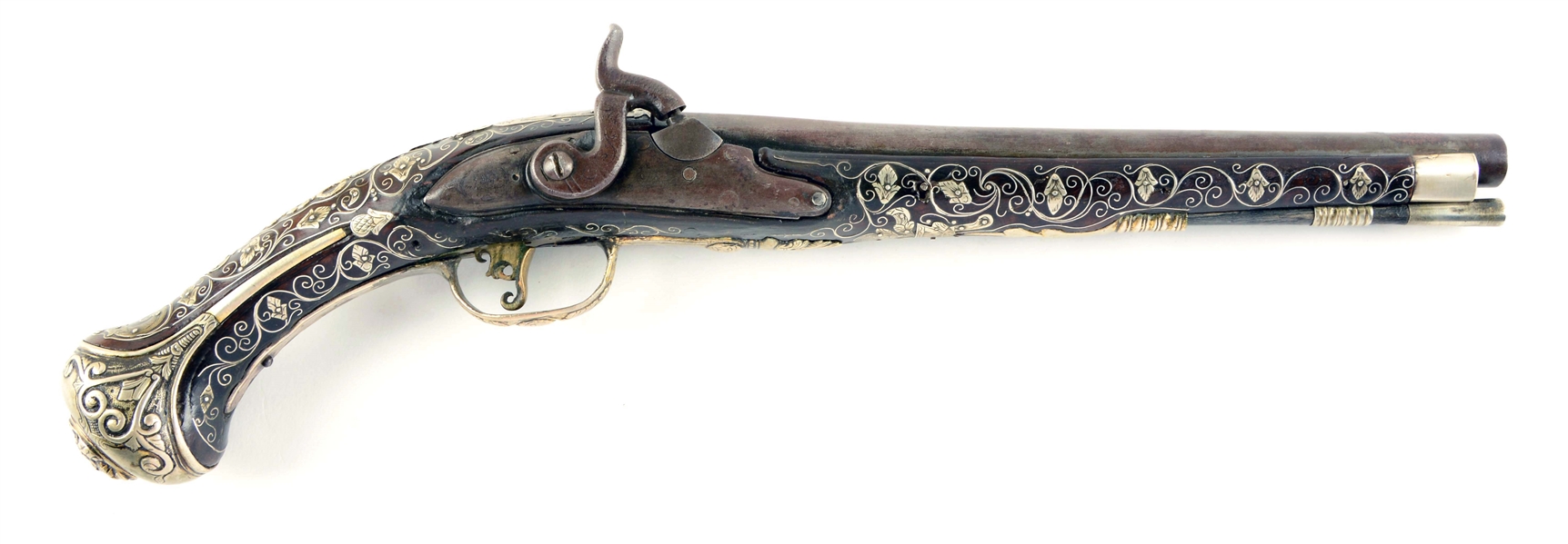 (A) ORNATE OTTOMAN SILVER MOUNTED PERCUSSION HOLSTER PISTOL.