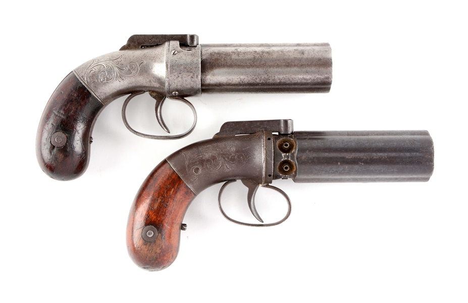 (A) LOT OF 2: ALLENS PATENT PERCUSSION PEPPERBOX PISTOLS.