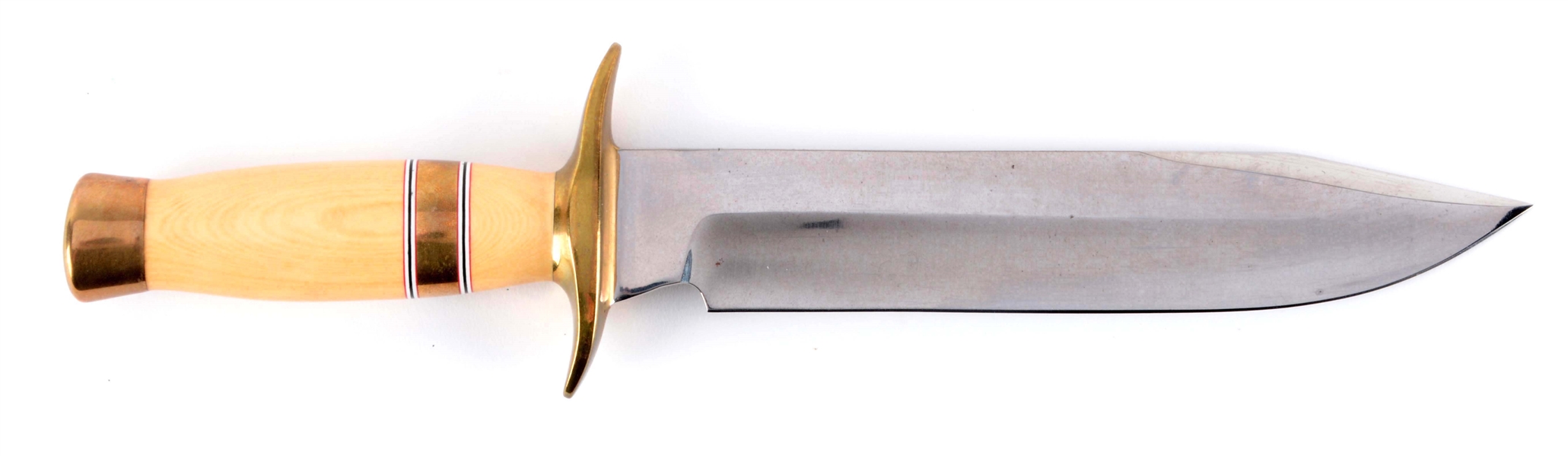 J.N. COOPER FIGHTING KNIFE WITH BRASS & IVORY MICARTA HANDLE. 