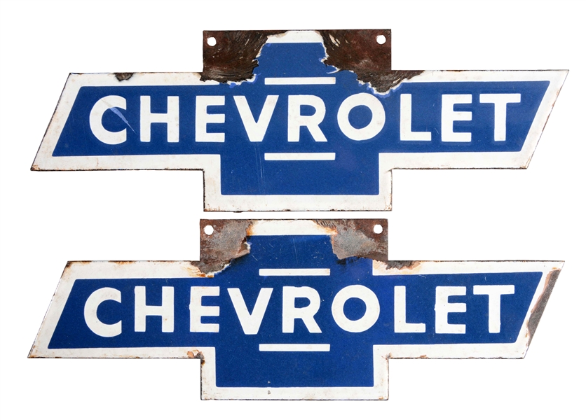 LOT OF 2: PORCELAIN CHEVROLET BOW TIE BADGE SIGNS.