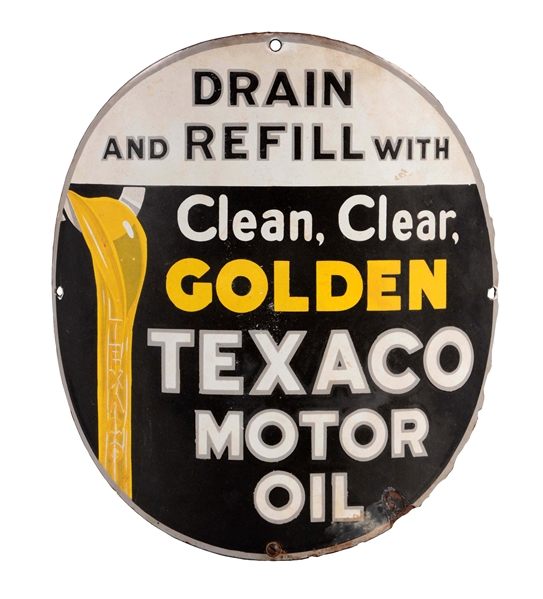 TEXACO MOTOR OIL CURVED PORCELAIN PUMP PLATE.