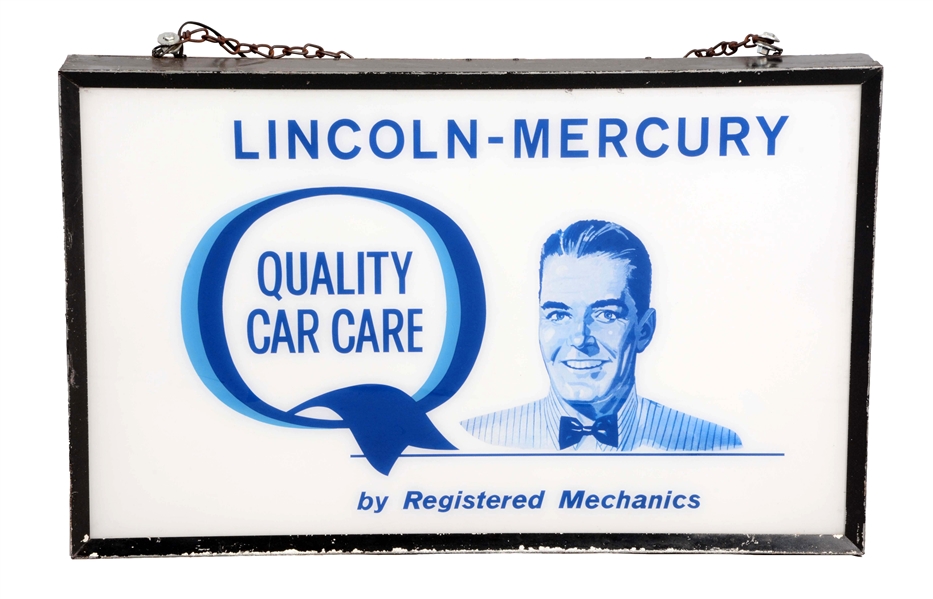 LINCOLN MERCURY QUALITY CAR CARE LIGHT UP DEALERSHIP SIGN.