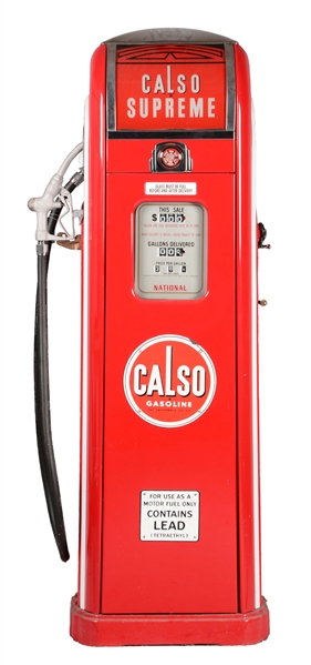 RESTORED NATIONAL NO. A38 GAS PUMP WITH CALSO ADVERTISING. 
